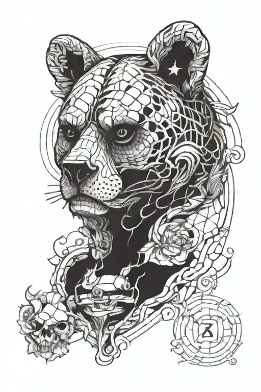 half Skull bear head Tanzgeld in Mesh tattoo design idea