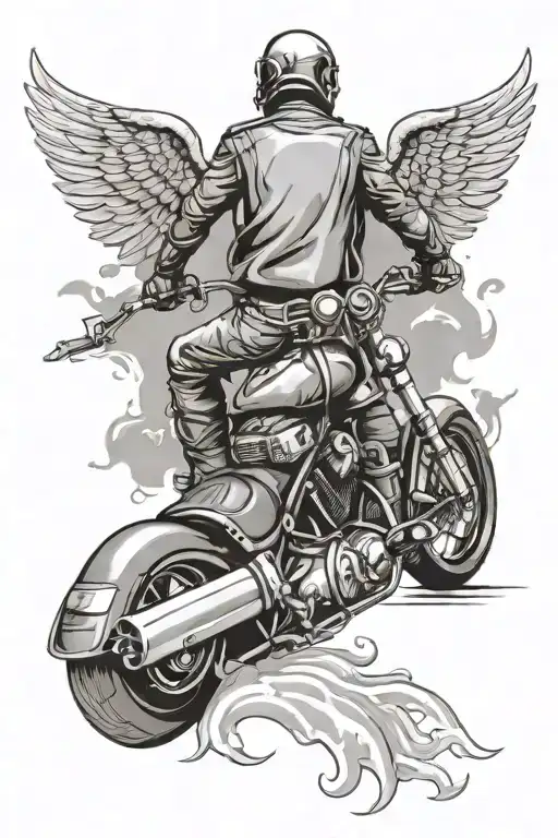 motorcycle with guardian angel following tattoo design idea
