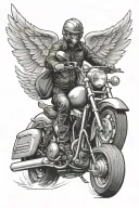 motorcycle with guardian angel following tattoo design idea