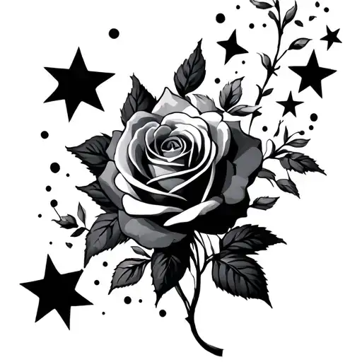 roses and stars scattered tattoo design idea