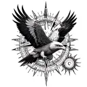 forearm tattoo, eagle flying, and compass time compass around around sun and moon with headshull tattoo design idea