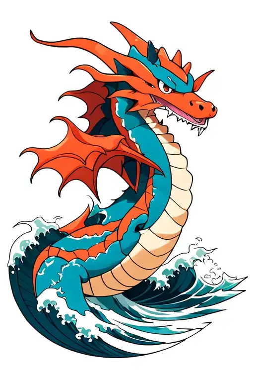 gyarados pokemon with waves tattoo design idea