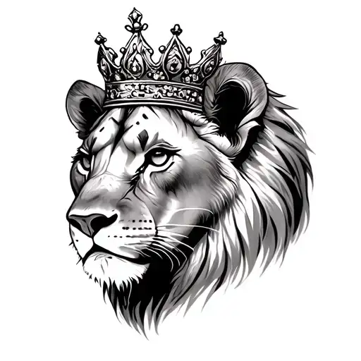 tiny queen lioness wearing a crown tattoo design idea
