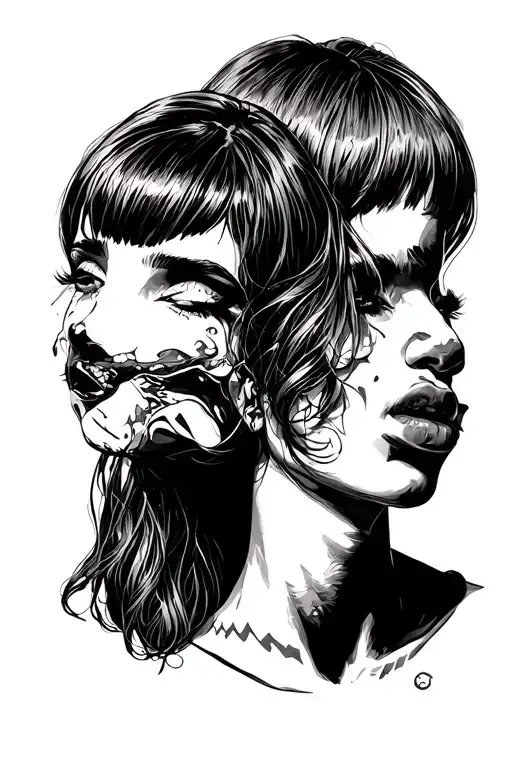 3 babes one close the mouth the other close eyes and the last close his ears and i want shadows behind  tattoo design idea