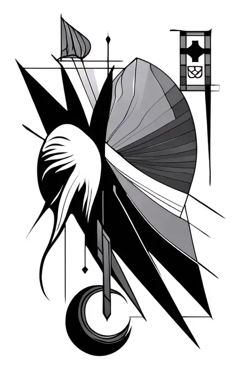 elements of culture, mithlogy, simbology, history, art of basque country connected by thin geometric lines tattoo design idea