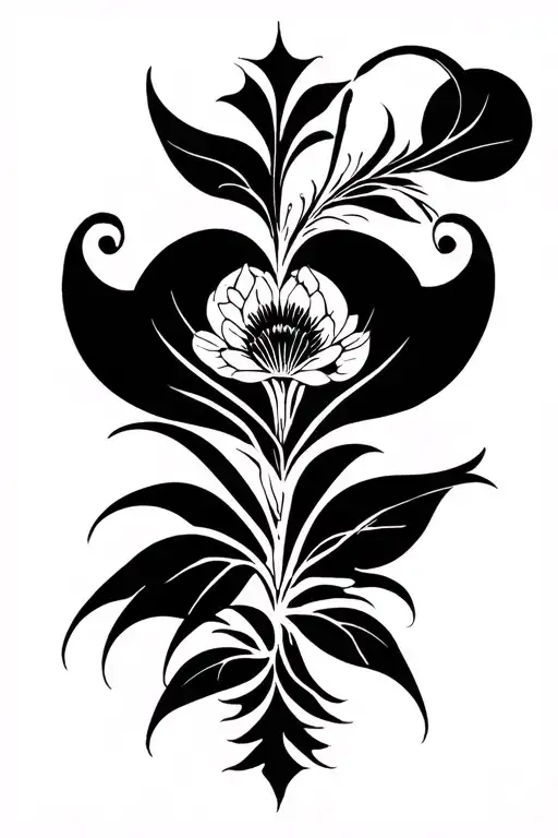 art nouveau inspired symmetrical design elements with solid black abstract and varied stroke weights tattoo design idea