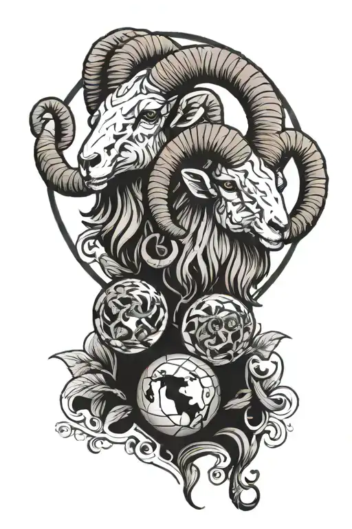 two ram heads and a crystal ball tattoo design idea