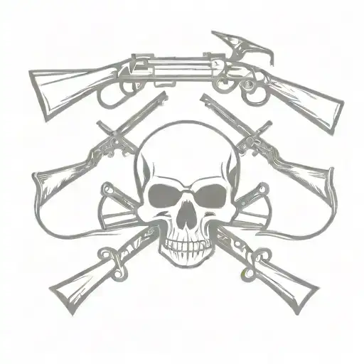 musket, skulls and anarchy sign tattoo design idea
