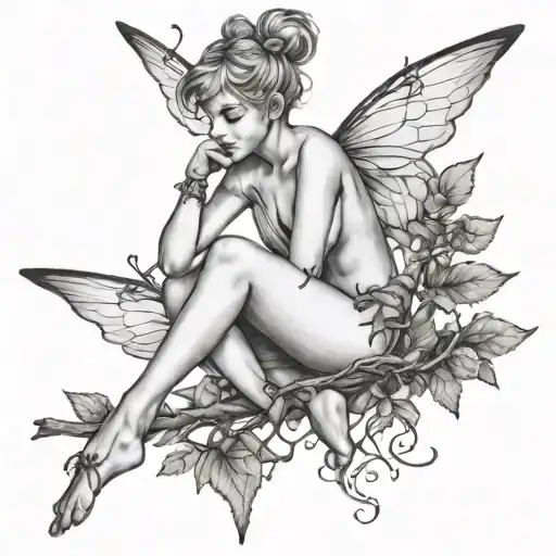 petite,naughty,nude,sexy,on a branch,realism,tinker bell tattoo design idea