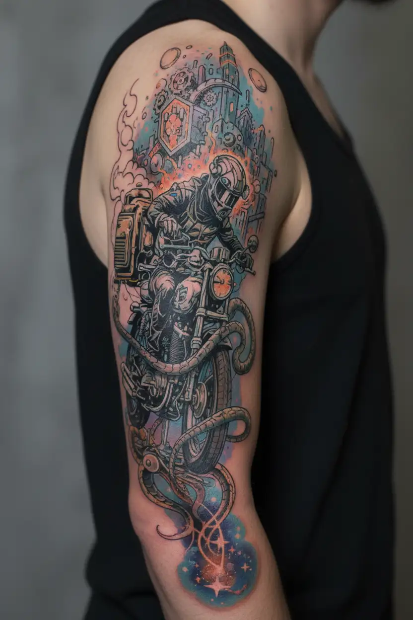 welder creating a motorcycle tattoo design idea