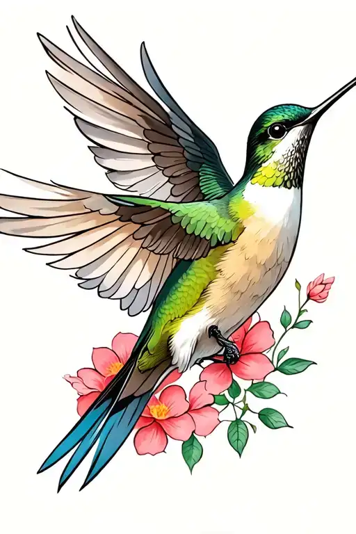 a hummingbird flying along side a dove flying tattoo design idea