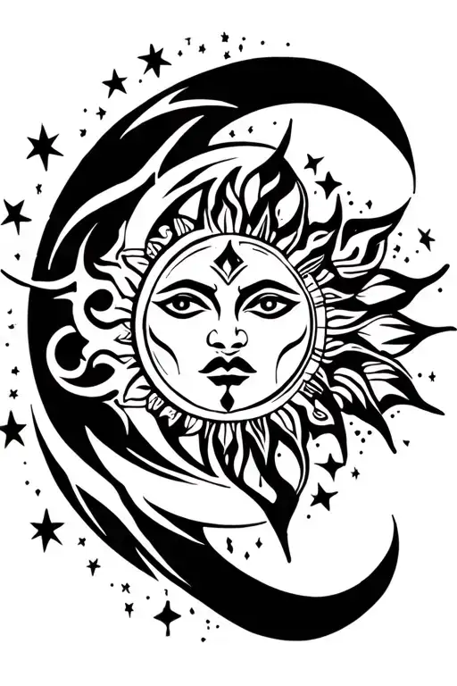 sun, moon, stars tattoo design idea