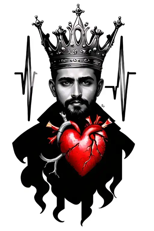 Sumit with crown, heartbeats and heart made tattoo design idea