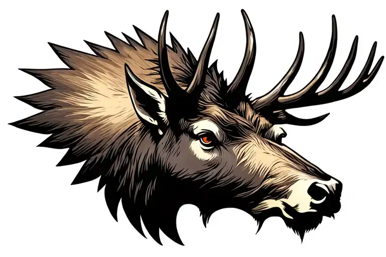 elk head black tattoo design idea