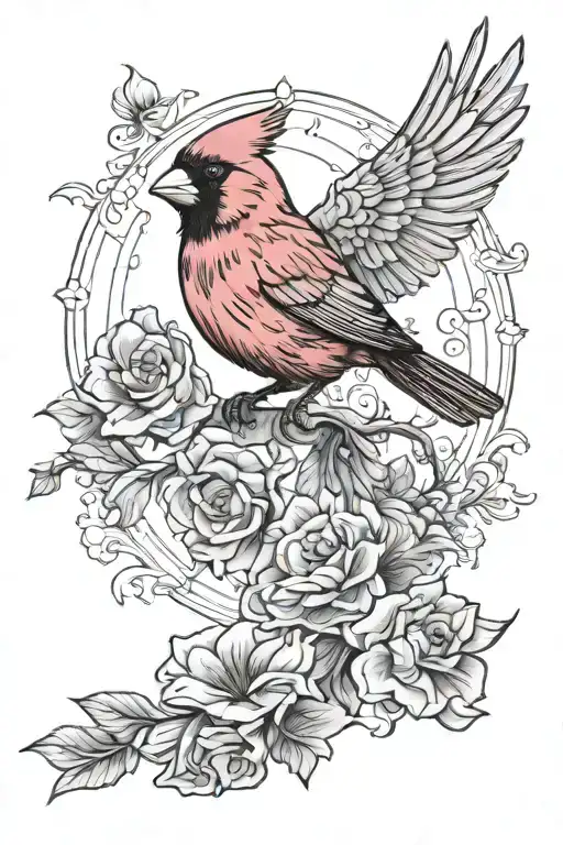 red cardinal flying toward heaven tattoo design idea
