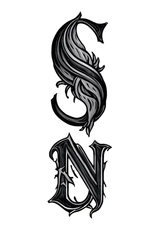 S and N letter tattoo design idea