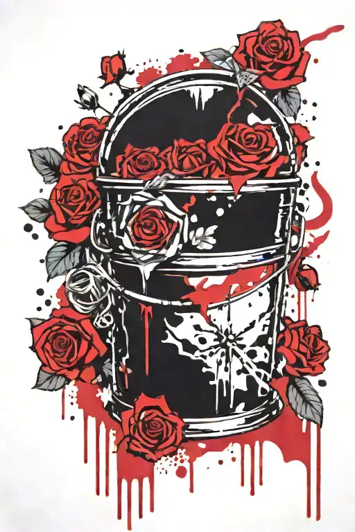 bucket of red roses growing dim Illuminated tattoo design idea