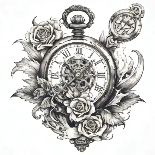 Bass, water, fire, smoke, pocket watch, rose , cross, anchor tattoo design idea