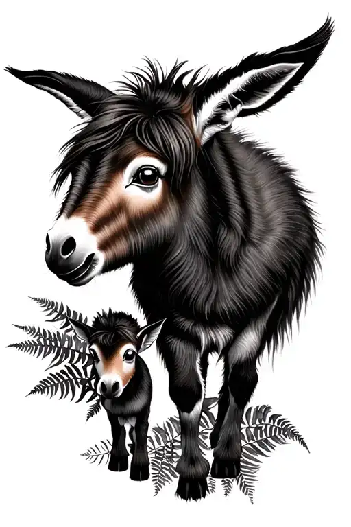 fern and small donkey tattoo design idea