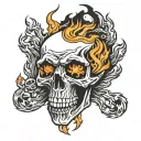 skull engulfed in flames  tattoo design idea
