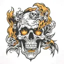 skull engulfed in flames  tattoo design idea