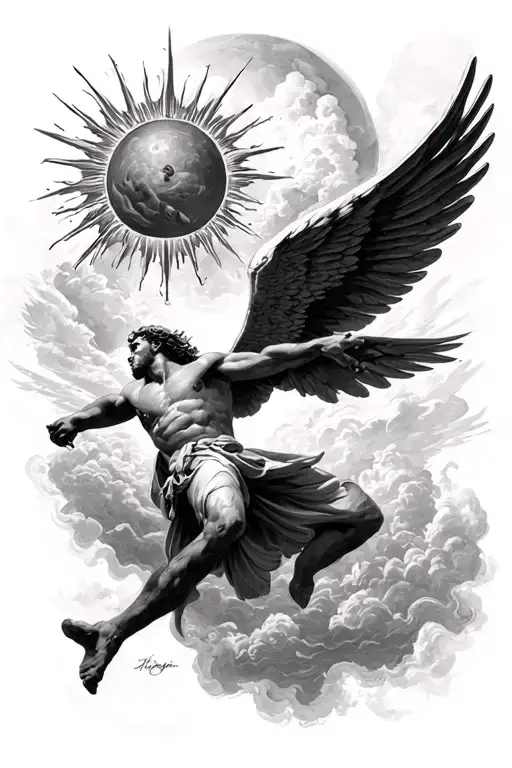 icarus falling from the sun tattoo design idea