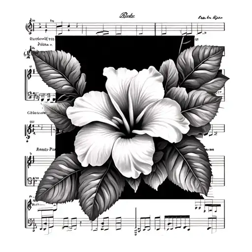 bed of roses sheet music with hibiscus flower and frangipani flower tattoo design idea