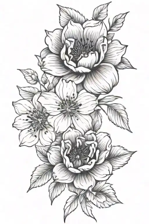 birth flowers of march, february, september, december, august, and may tattoo design idea