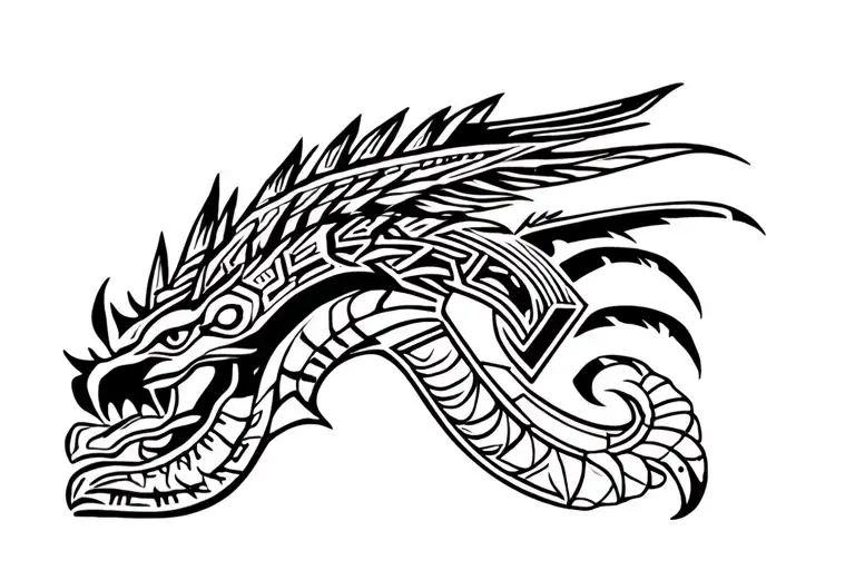 Quetzalcoatl with Aztec warriors tattoo design idea