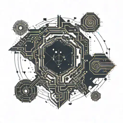 An intricate constellation map incorporating circuit board patterns tattoo design idea