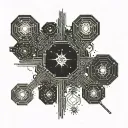 An intricate constellation map incorporating circuit board patterns tattoo design idea