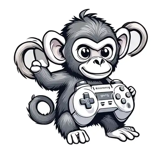 A cute monkey holding a gaming controller tattoo design idea