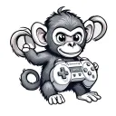 A cute monkey holding a gaming controller tattoo design idea