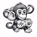 A cute monkey holding a gaming controller tattoo design idea