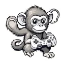 A cute monkey holding a gaming controller tattoo design idea