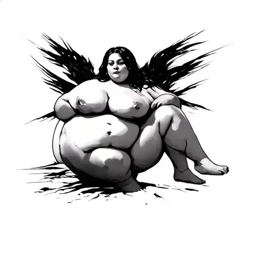 nude chubby thick girl  full body  frontal pose  tattoo design idea