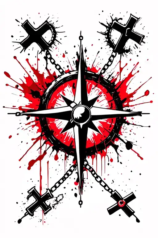 3 crosses, compass, chains tattoo design idea