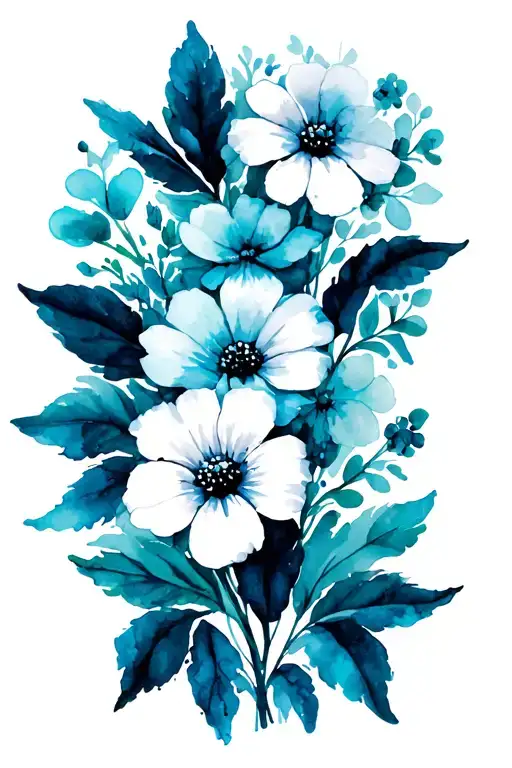 Bright colors and the brush with bunch of flowers tattoo design idea