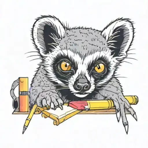 A sleeping lemur surrounded by art supplies tattoo design idea