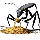 mantis eating spaghetti tattoo design idea