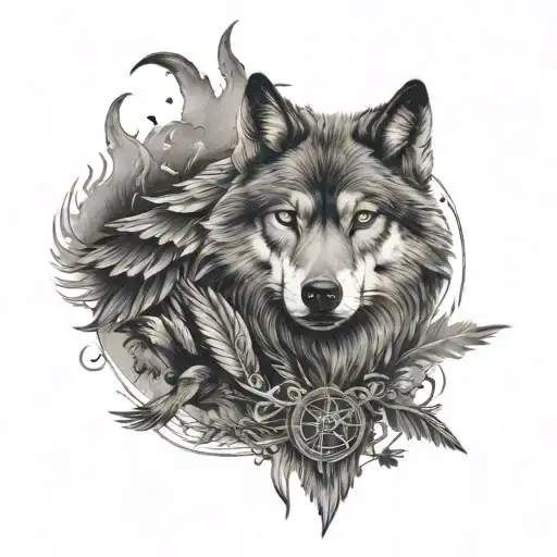 wolf and crows coming tattoo design idea