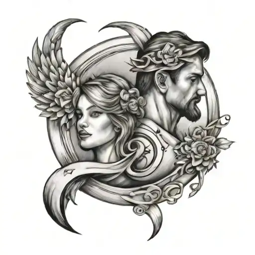 dad and daughter with gemini and sagittarius sign tattoo design idea