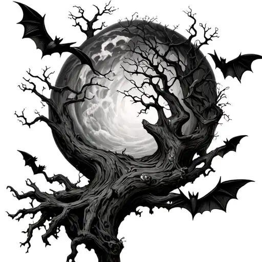 poison tree with bats tattoo design idea