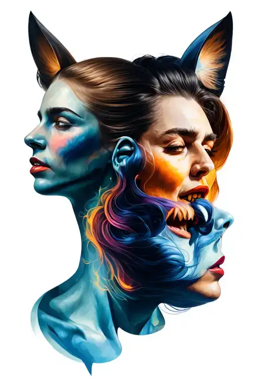 three separate heads with different emotions  tattoo design idea
