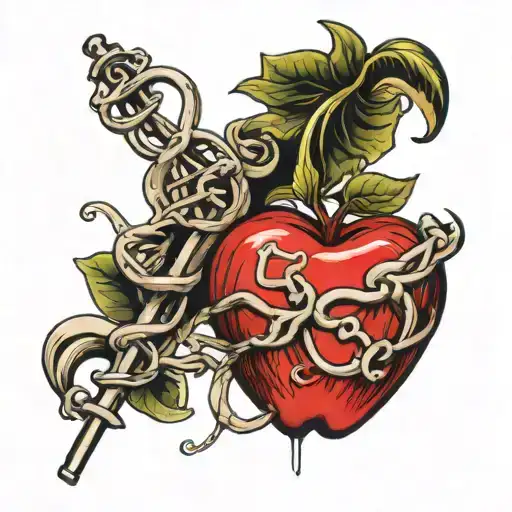 on the left side is the staff of Asclepius, from which emerges the EKG line that passes into the apple drawn by that line. tattoo design idea