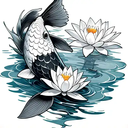 koi with water lily tattoo design idea