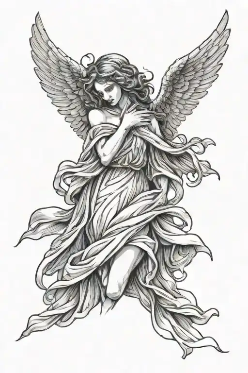 angel with wings and covered face tattoo design idea