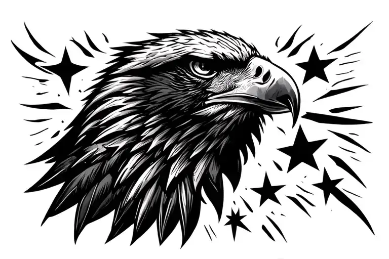tribal bald Eagle with stars tattoo design idea