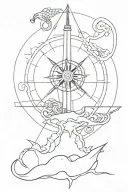 compass warship with kraken emerging tattoo design idea