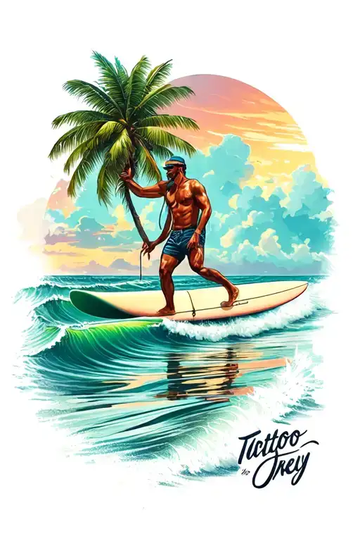 Ocean, Travel, Rest, Surfing, Safari, Road, Hand, Chicano Style tattoo design idea